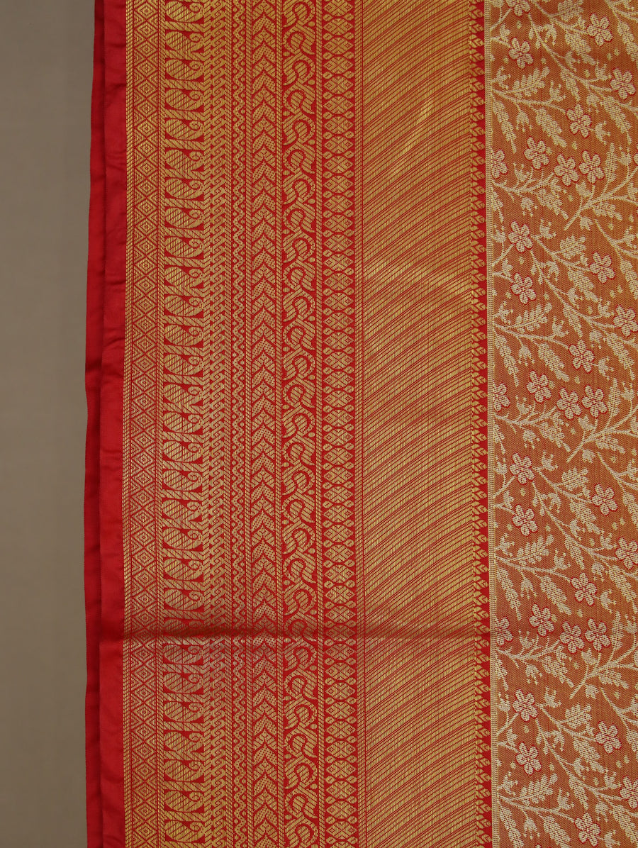 Burnt Orange Mysore Inspired Semi Silk Saree with Medium Medium Contrast Border