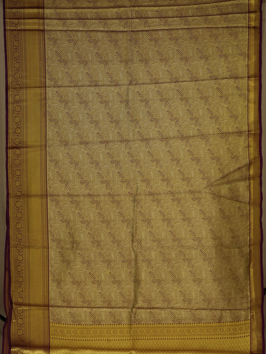 Ivory Beige Kanchipuram Inspired Semi Silk Saree with Wide Wide Contrast Border
