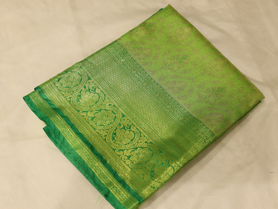Lime Green Kanchipuram Inspired Semi Silk Saree with Medium Medium Self Border