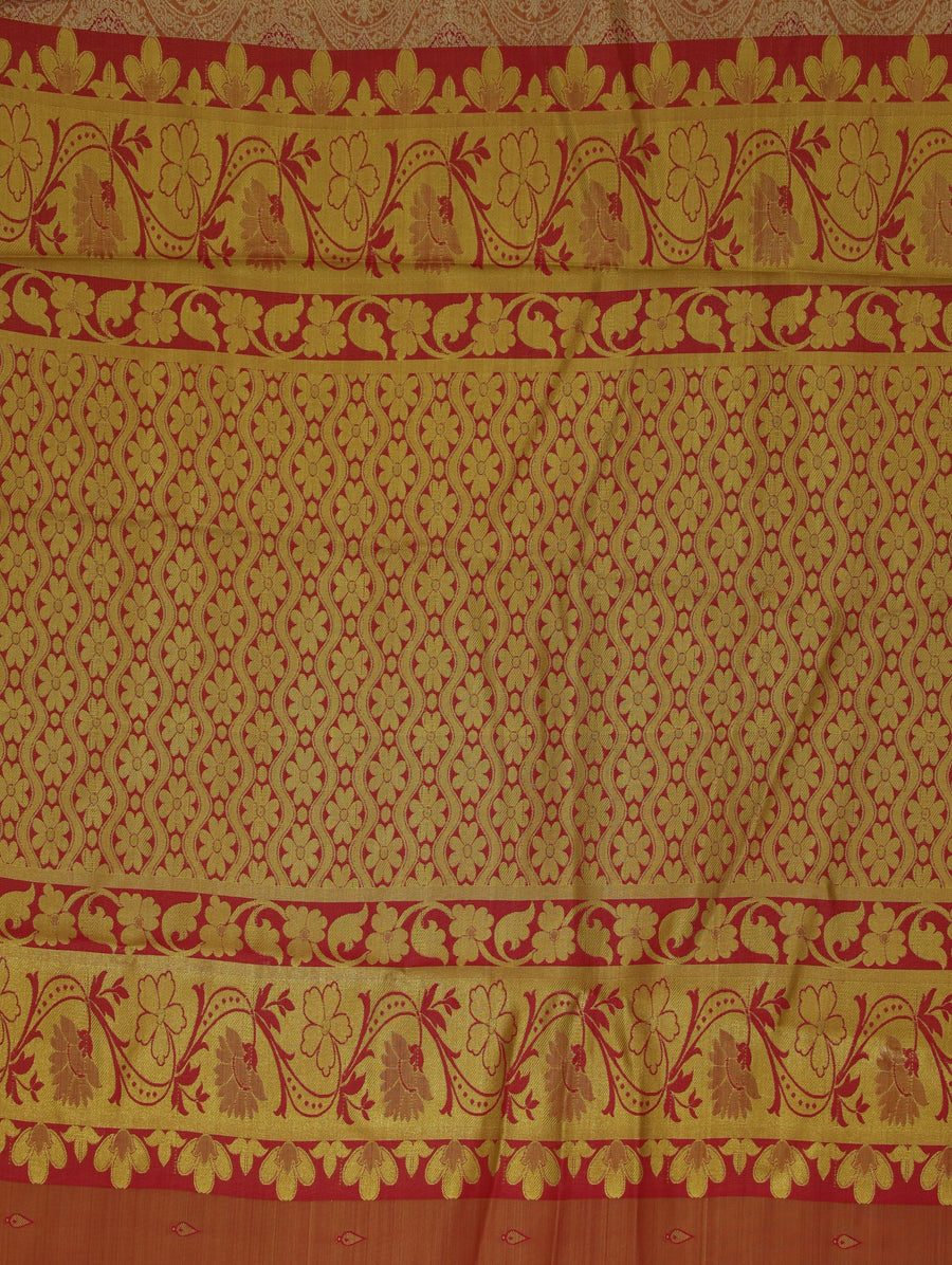 Burnt Orange Dharmavaram Inspired Semi Silk Saree with Wide Wide Contrast Border