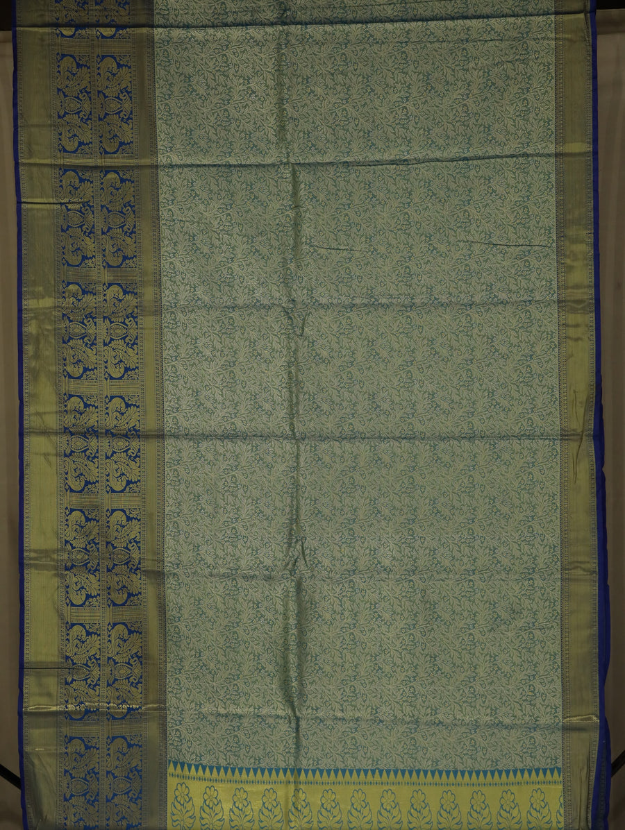 Sage Green Mysore Inspired Semi Silk Saree with Medium Medium Contrast Border