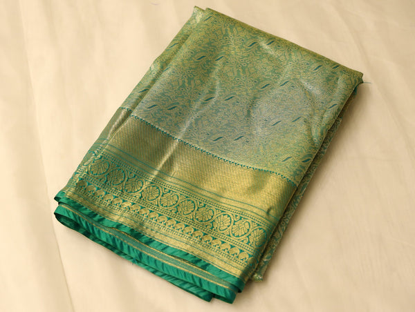 Emerald Green Kanchipuram Inspired Semi Silk Saree with Medium Medium Self Border