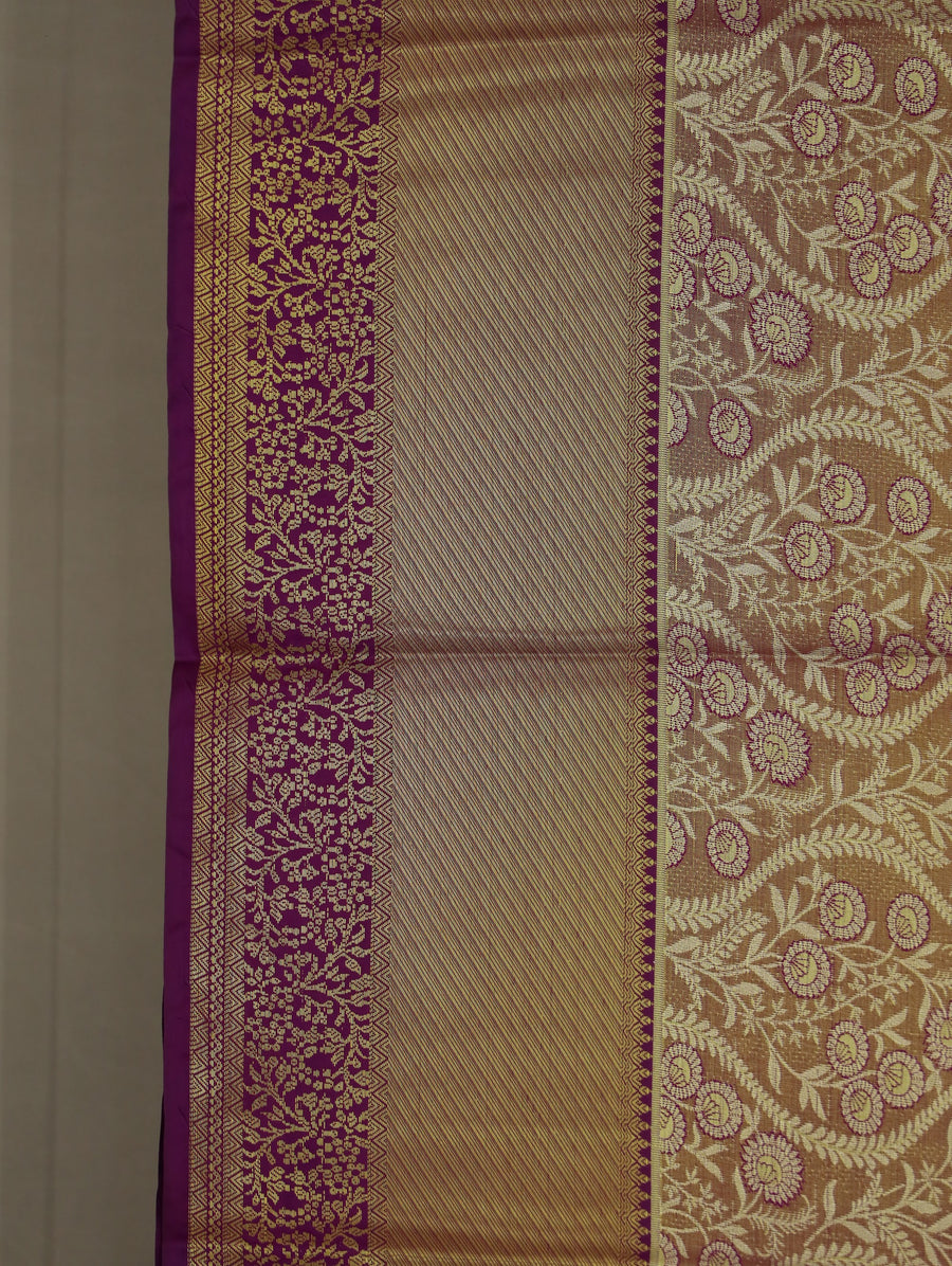 Champagne Gold Dharmavaram Inspired Semi Silk Saree with Medium Medium Contrast Border