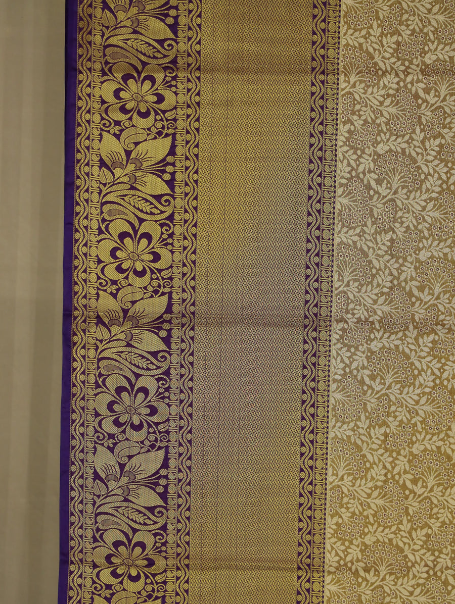 Champagne Gold Dharmavaram Inspired Semi Silk Saree with Wide Wide Contrast Border