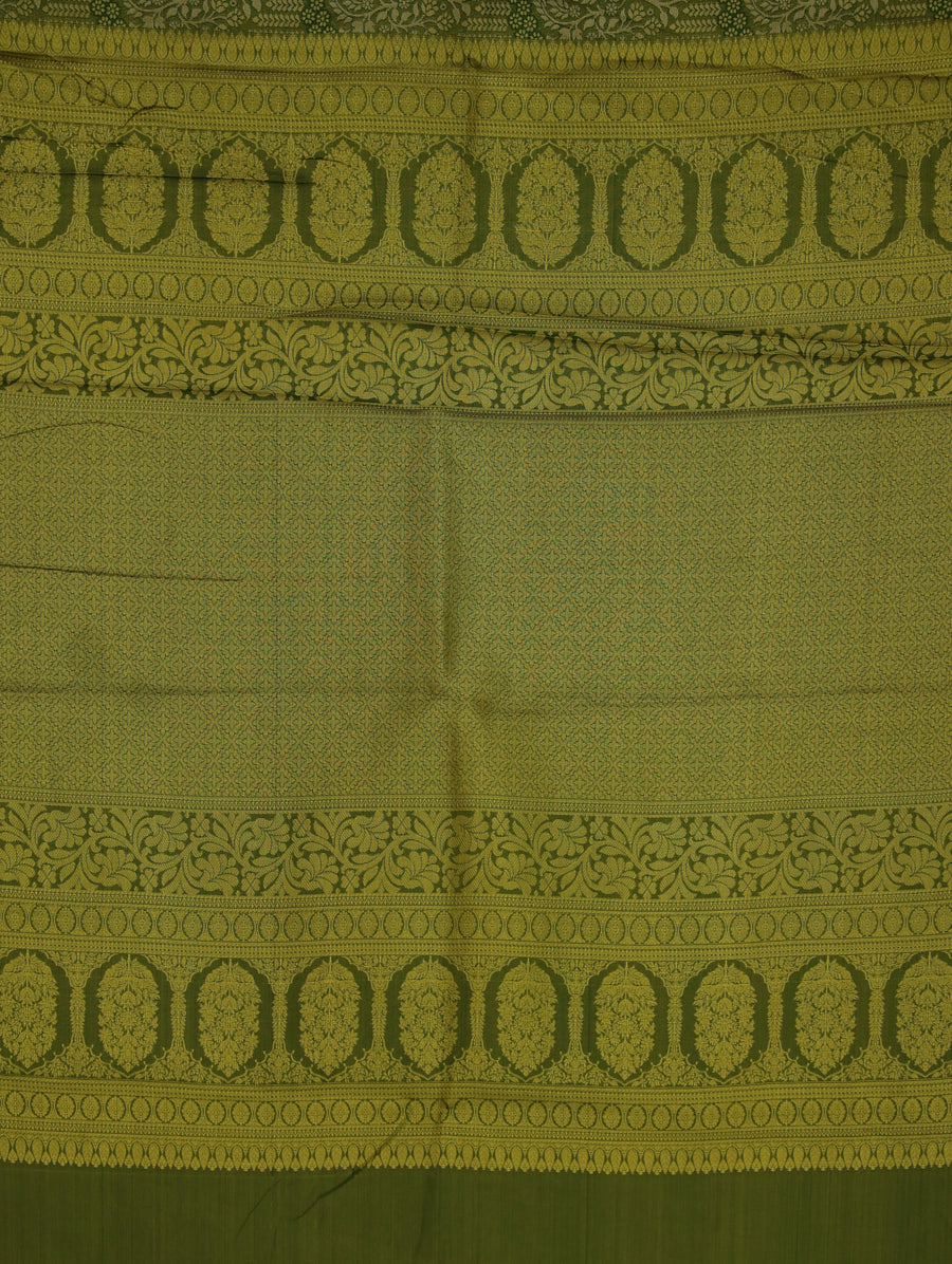 Olive Green Dharmavaram Inspired Semi Silk Saree with Wide Wide Self Border
