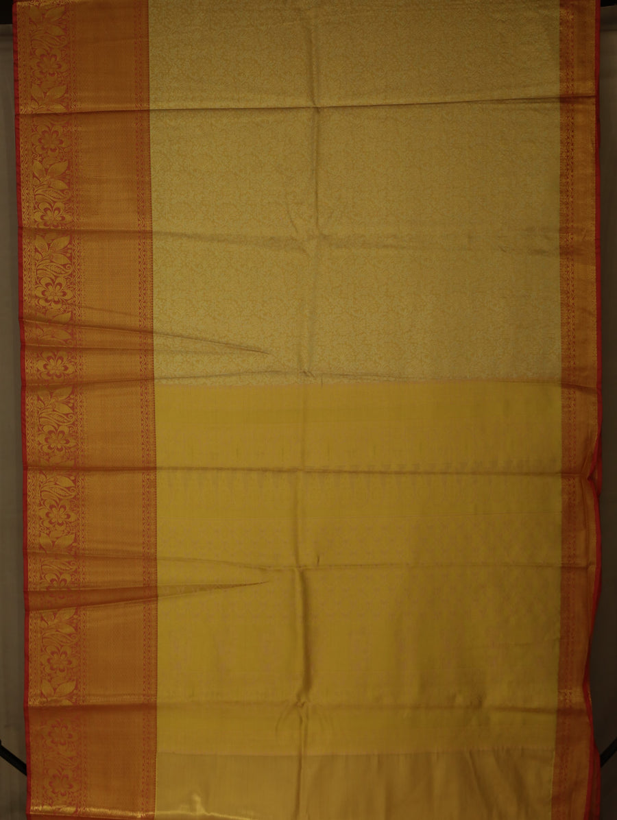 Champagne Gold Kanchipuram Inspired Semi Silk Saree with Medium Medium Contrast Border