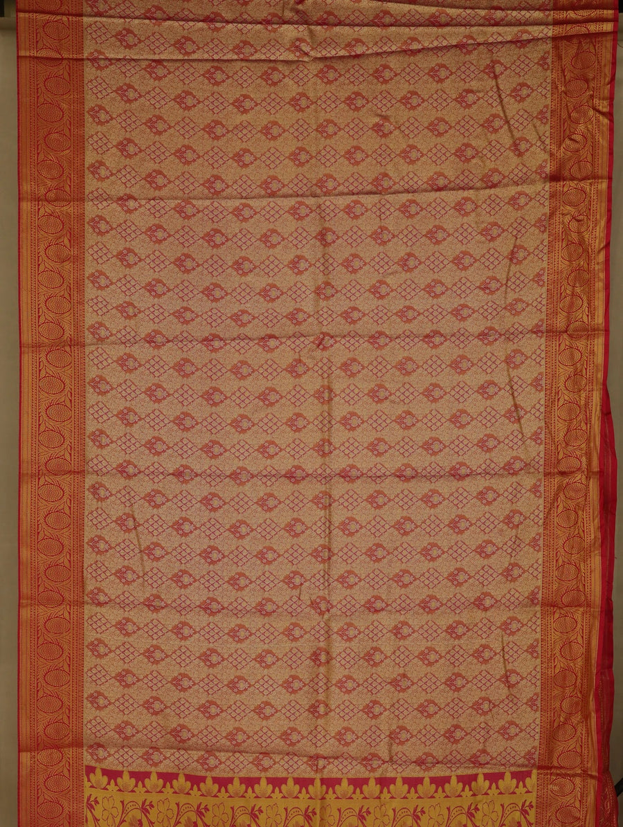 Burnt Orange Dharmavaram Inspired Semi Silk Saree with Medium Medium Contrast Border