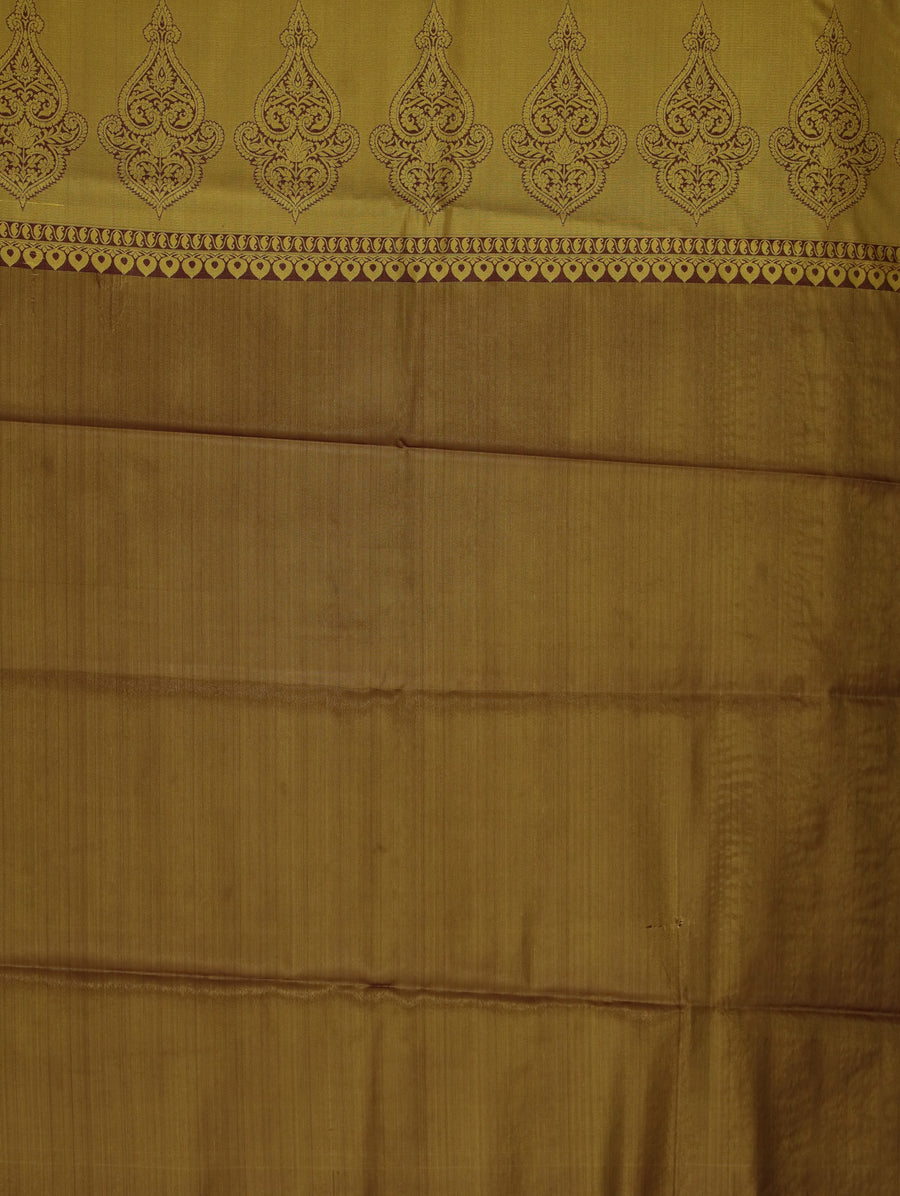 Antique Gold Dharmavaram Inspired Semi Silk Saree with Wide Wide Contrast Border