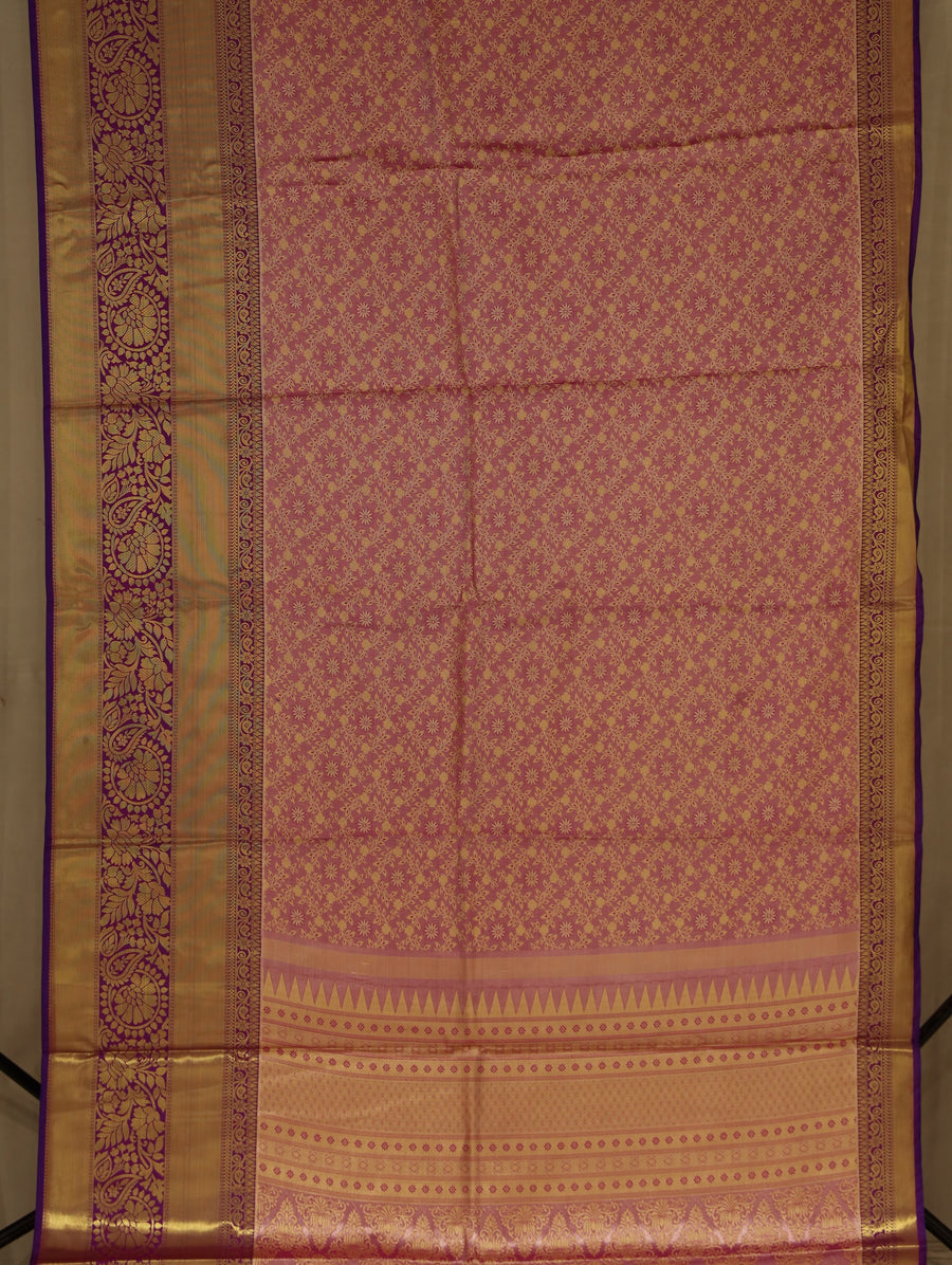 Dusty Rose Kanchipuram Inspired Semi Silk Saree with Medium Medium Contrast Border