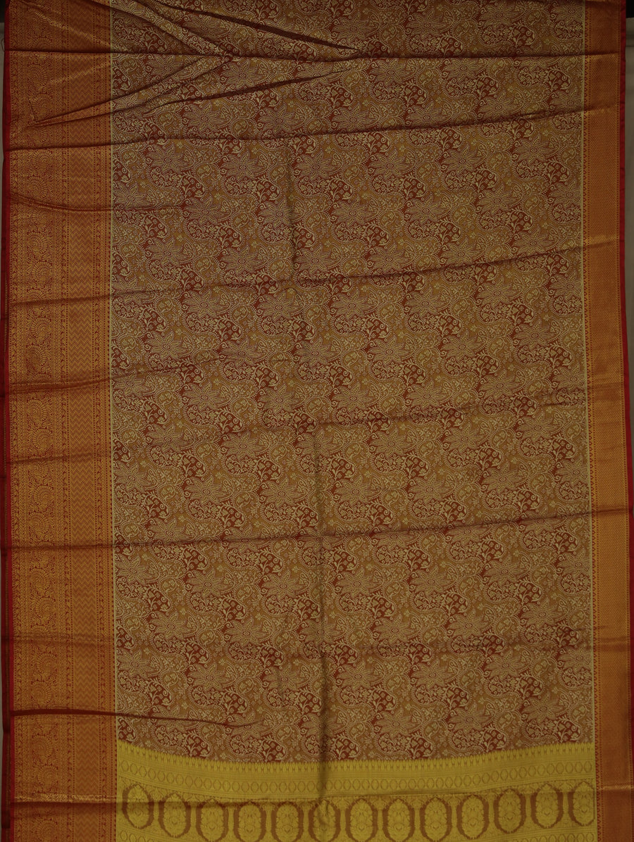 Burnt Sienna Dharmavaram Inspired Semi Silk Saree with Wide Wide Contrast Border