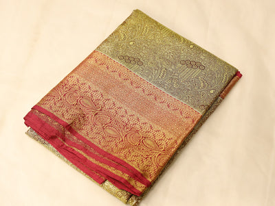 Champagne Gold Kanchipuram Inspired Semi Silk Saree with Medium Medium Contrast Border