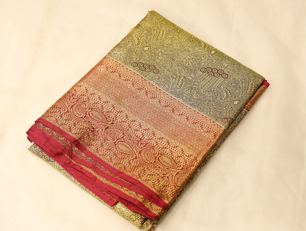 Champagne Gold Kanchipuram Inspired Semi Silk Saree with Medium Medium Contrast Border