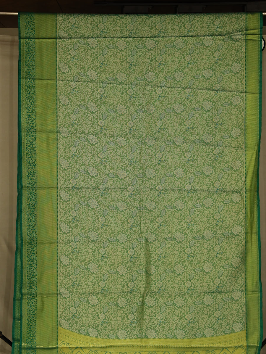 Moss Green Kanchipuram Inspired Semi Silk Saree with Wide Wide Self Border