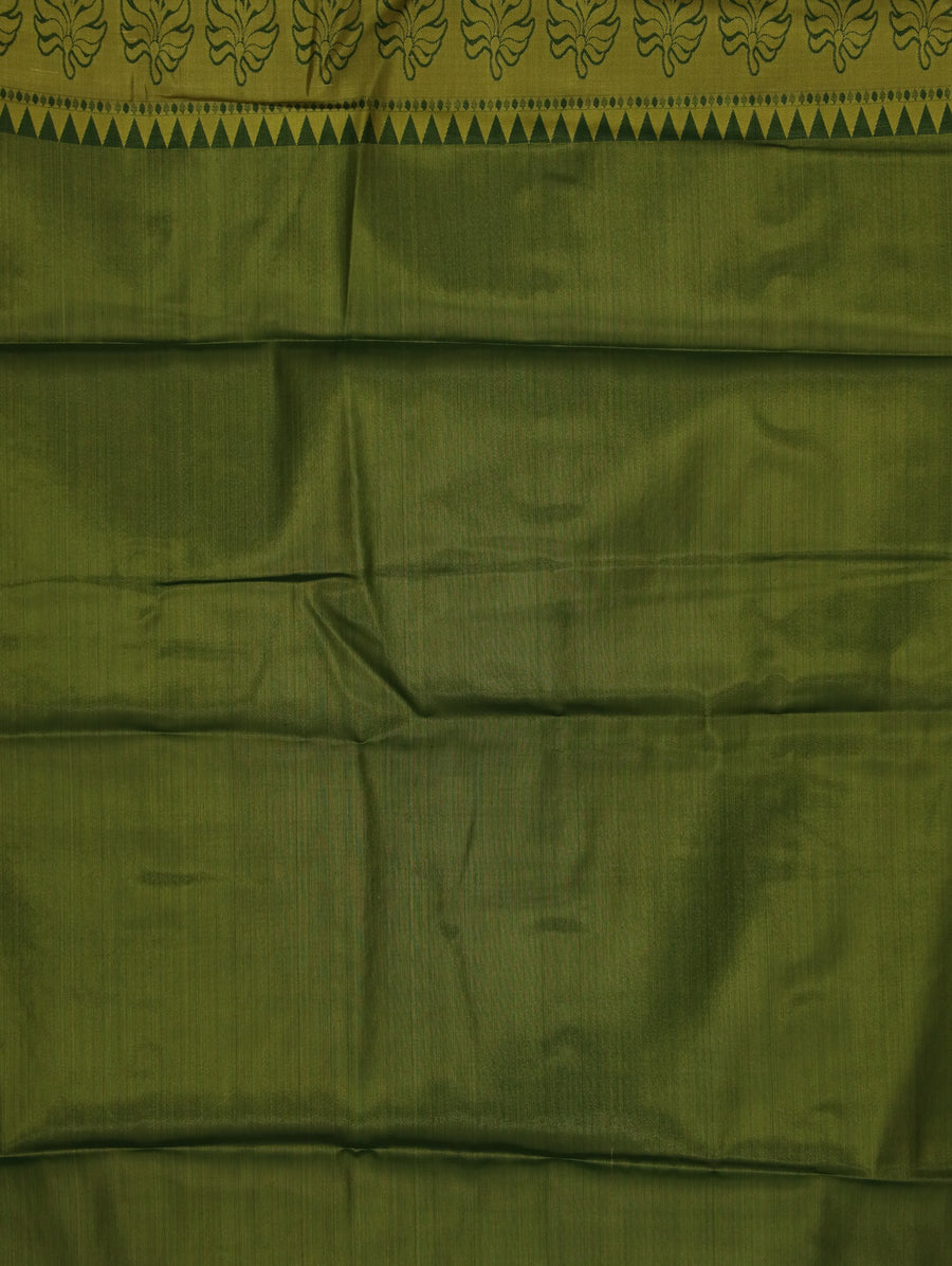 Moss Green Mysore Inspired Semi Silk Saree with Medium Medium Contrast Border