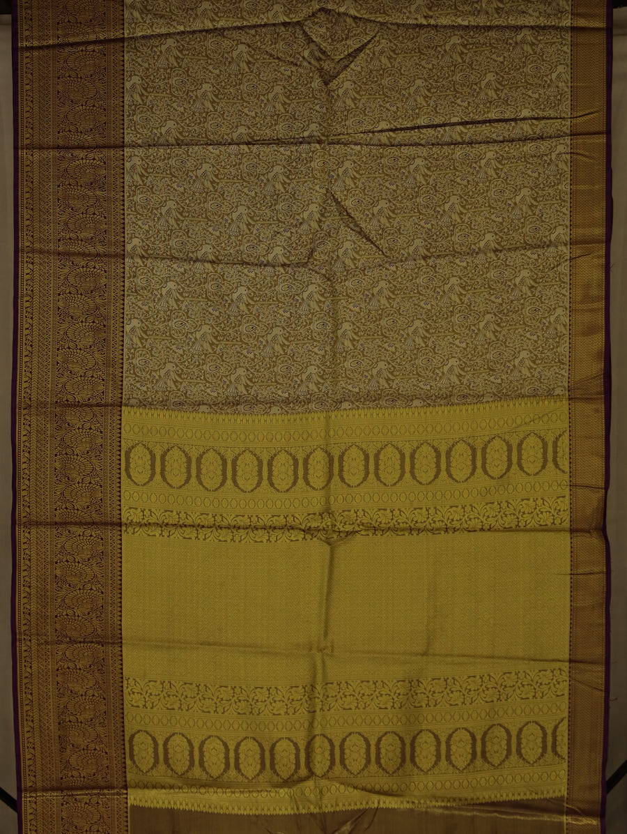 Olive Green Kanchipuram Inspired Semi Silk Saree with Medium Medium Contrast Border