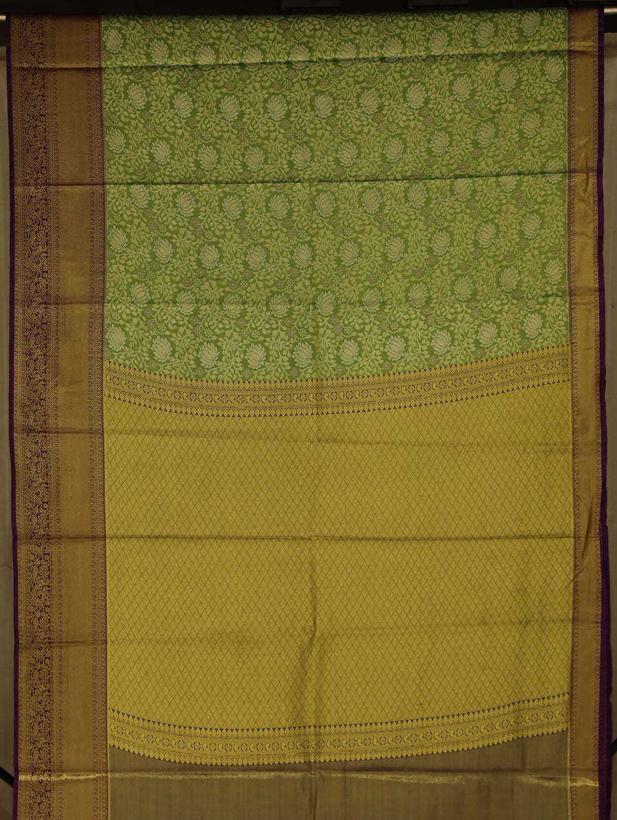 Olive Green Kanchipuram Inspired Semi Silk Saree with Wide Wide Contrast Border