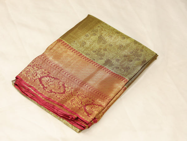 Champagne Gold Dharmavaram Inspired Semi Silk Saree with Wide Wide Contrast Border