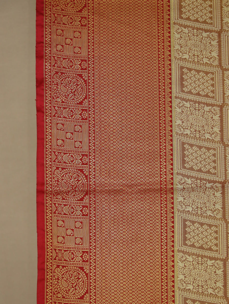 Champagne Gold Dharmavaram Inspired Semi Silk Saree with Medium Medium Contrast Border