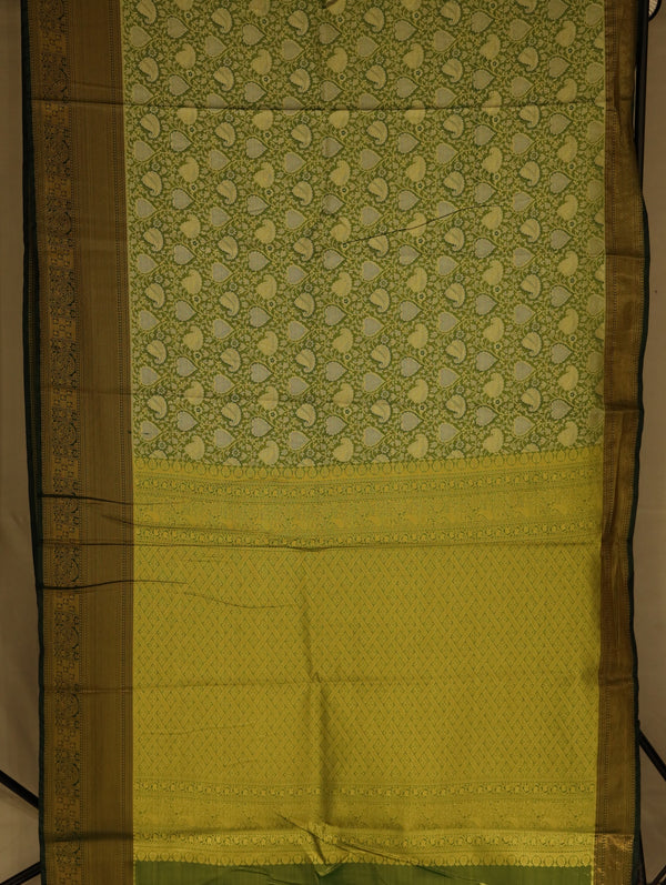 Olive Green Kanchipuram Inspired Semi Silk Saree with Medium Medium Contrast Border