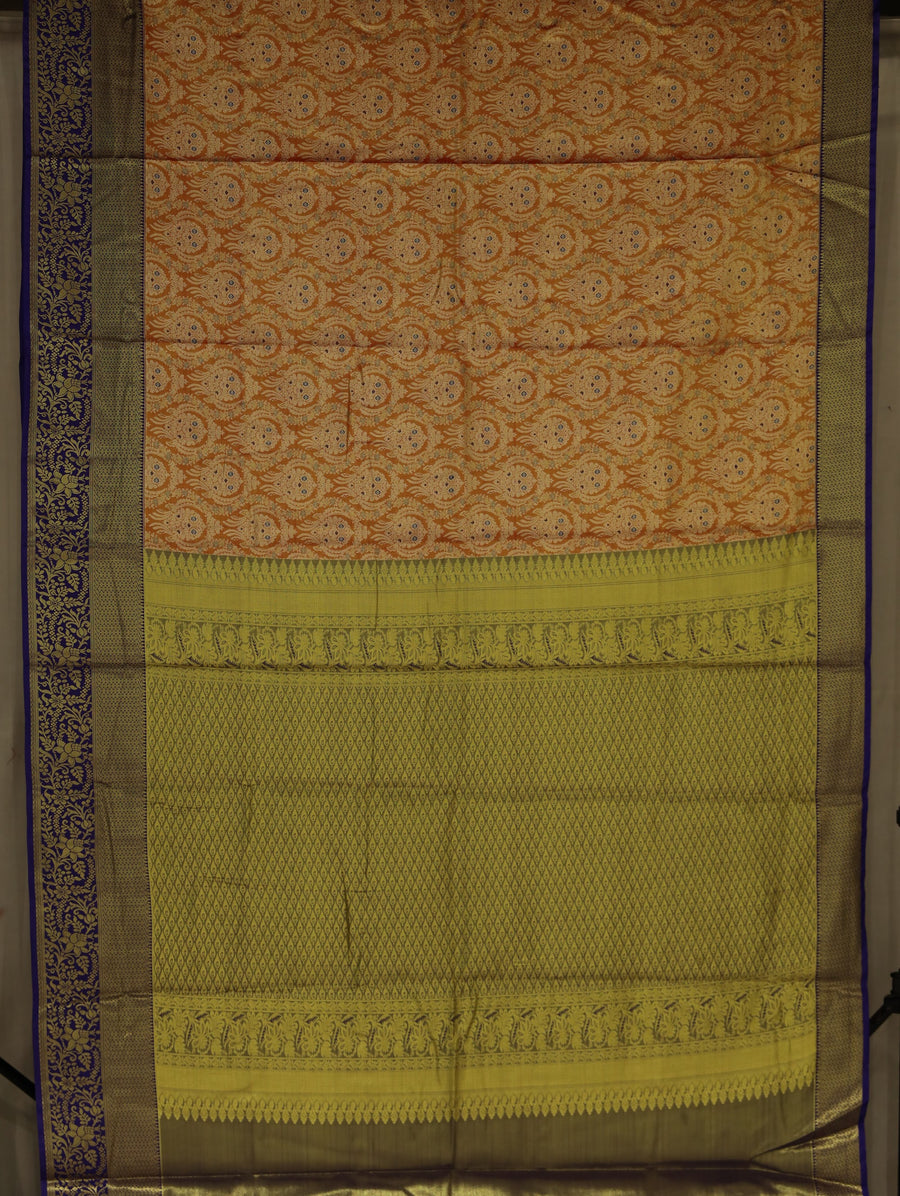 Burnt Orange Dharmavaram Inspired Semi Silk Saree with Narrow Narrow Contrast Border