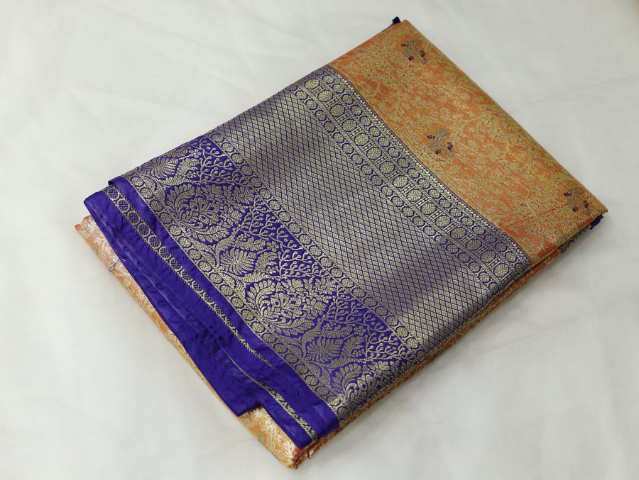 Burnt Orange Dharmavaram Inspired Semi Silk Saree with Wide Wide Contrast Border