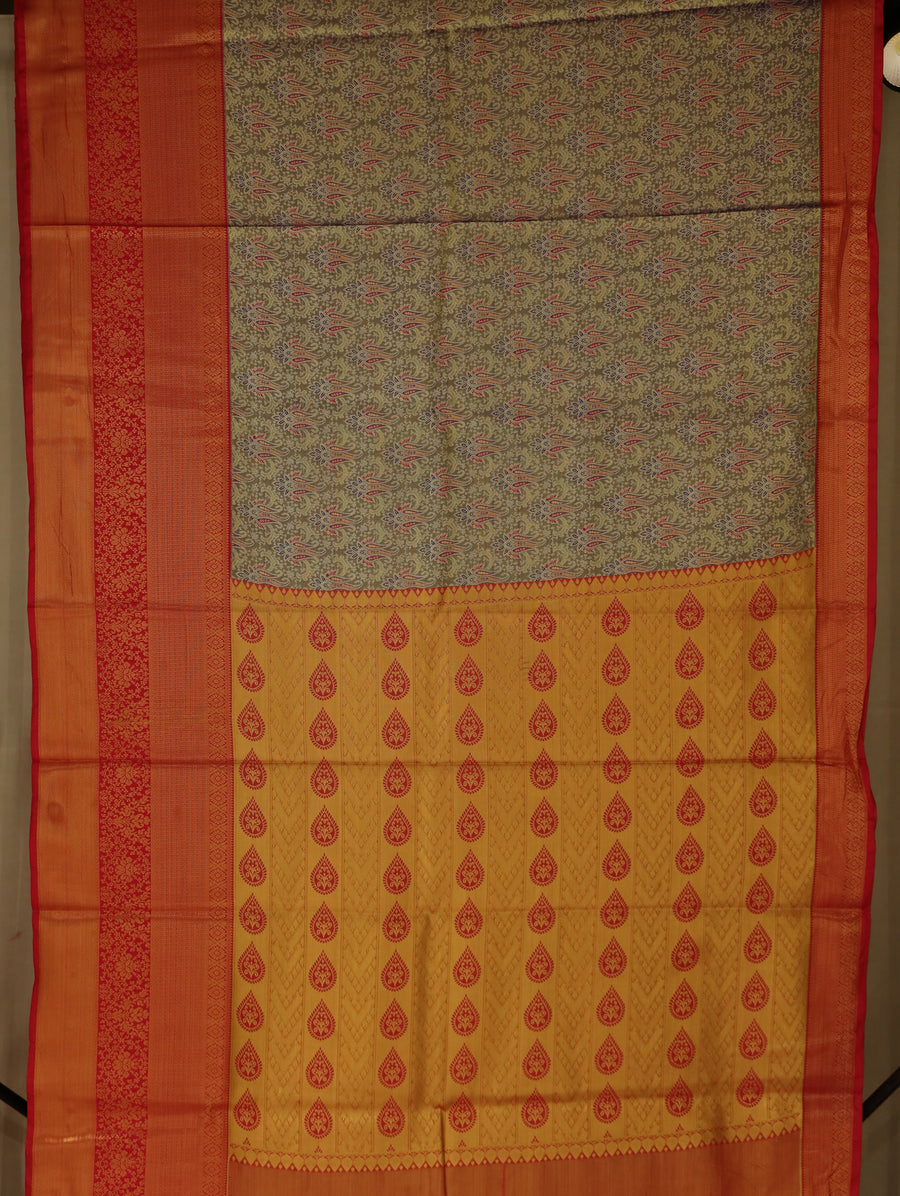 Olive Green Dharmavaram Inspired Semi Silk Saree with Wide Wide Contrast Border