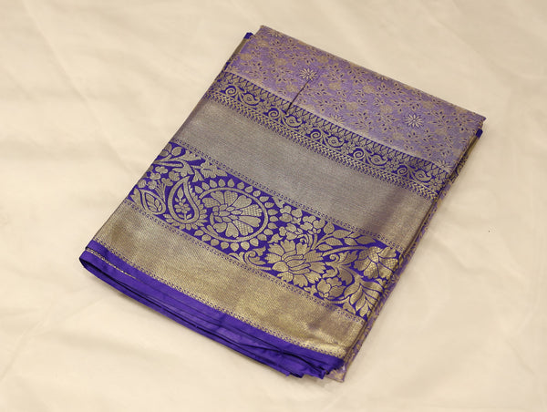 Lavender Kanchipuram Inspired Semi Silk Saree with Wide Wide Contrast Border