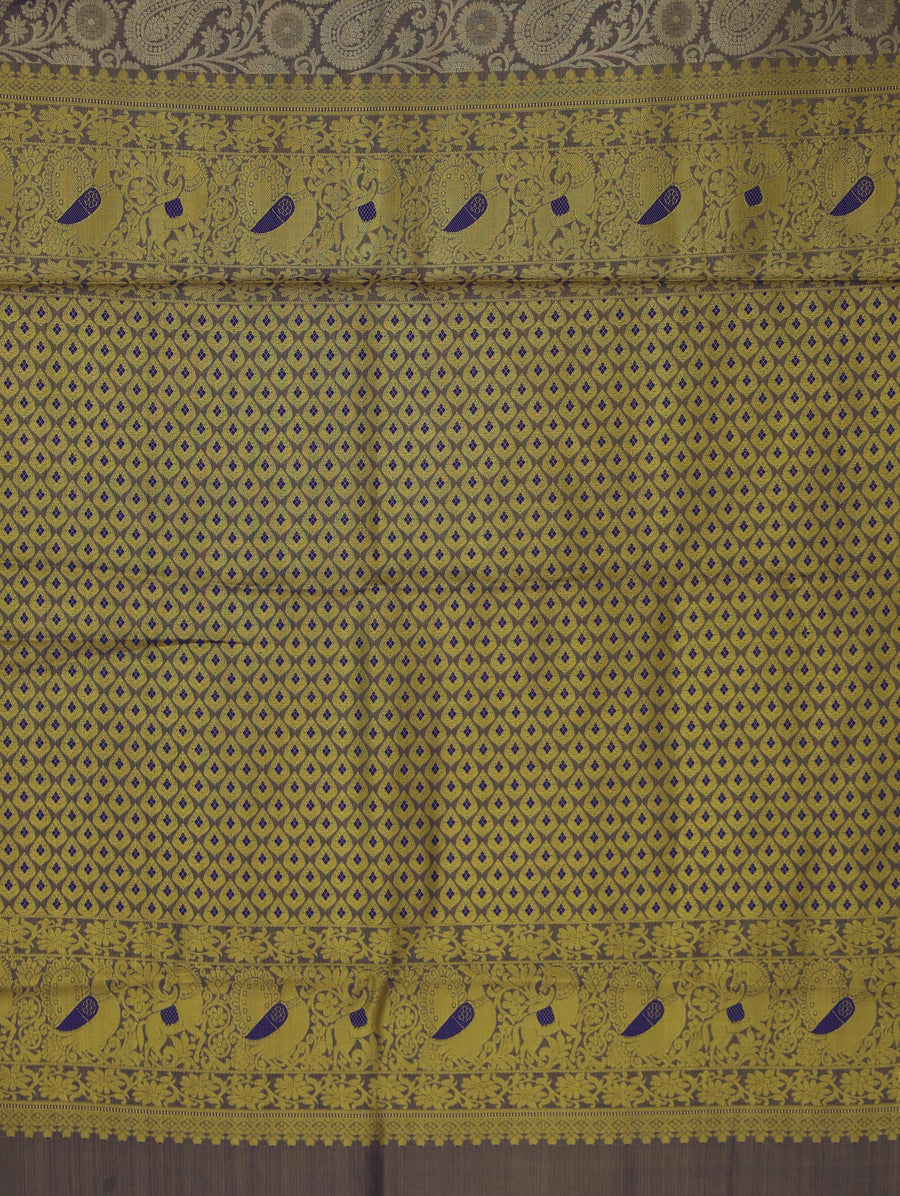 Olive Green Dharmavaram Inspired Semi Silk Saree with Medium Medium Contrast Border