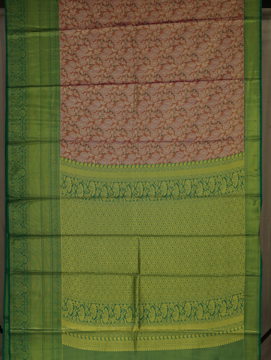 Sage Green Kanchipuram Inspired Semi Silk Saree with Medium Medium Contrast Border