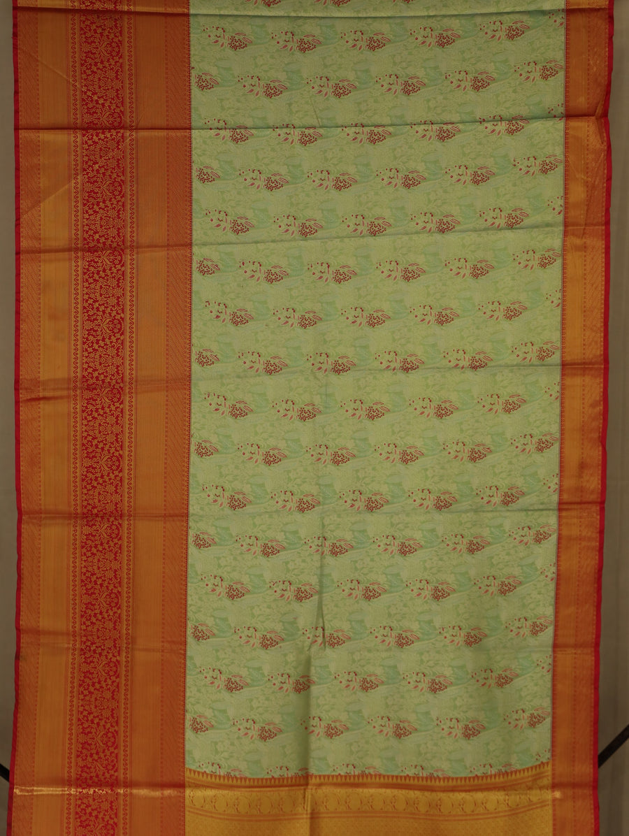 Mustard Gold Kanchipuram Inspired Semi Silk Saree with Medium Medium Contrast Border