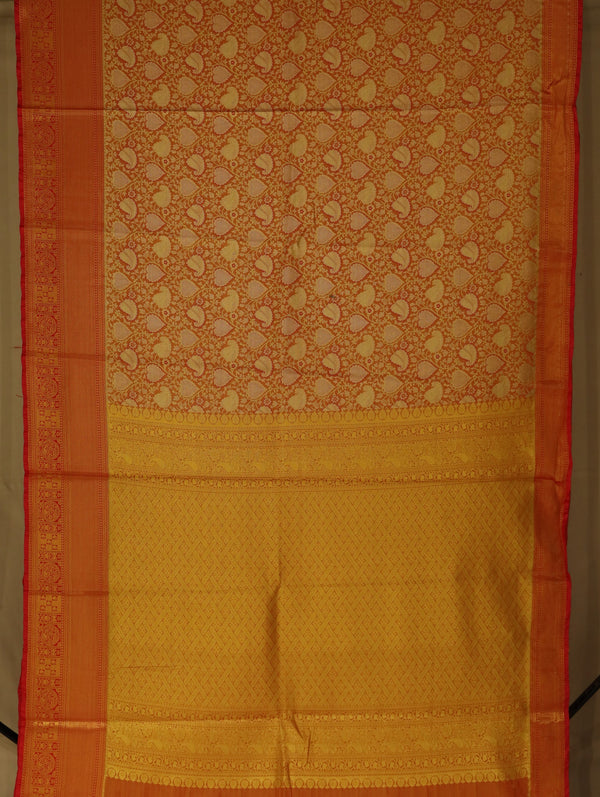 Amber Gold Kanchipuram Inspired Semi Silk Saree with Medium Medium Contrast Border