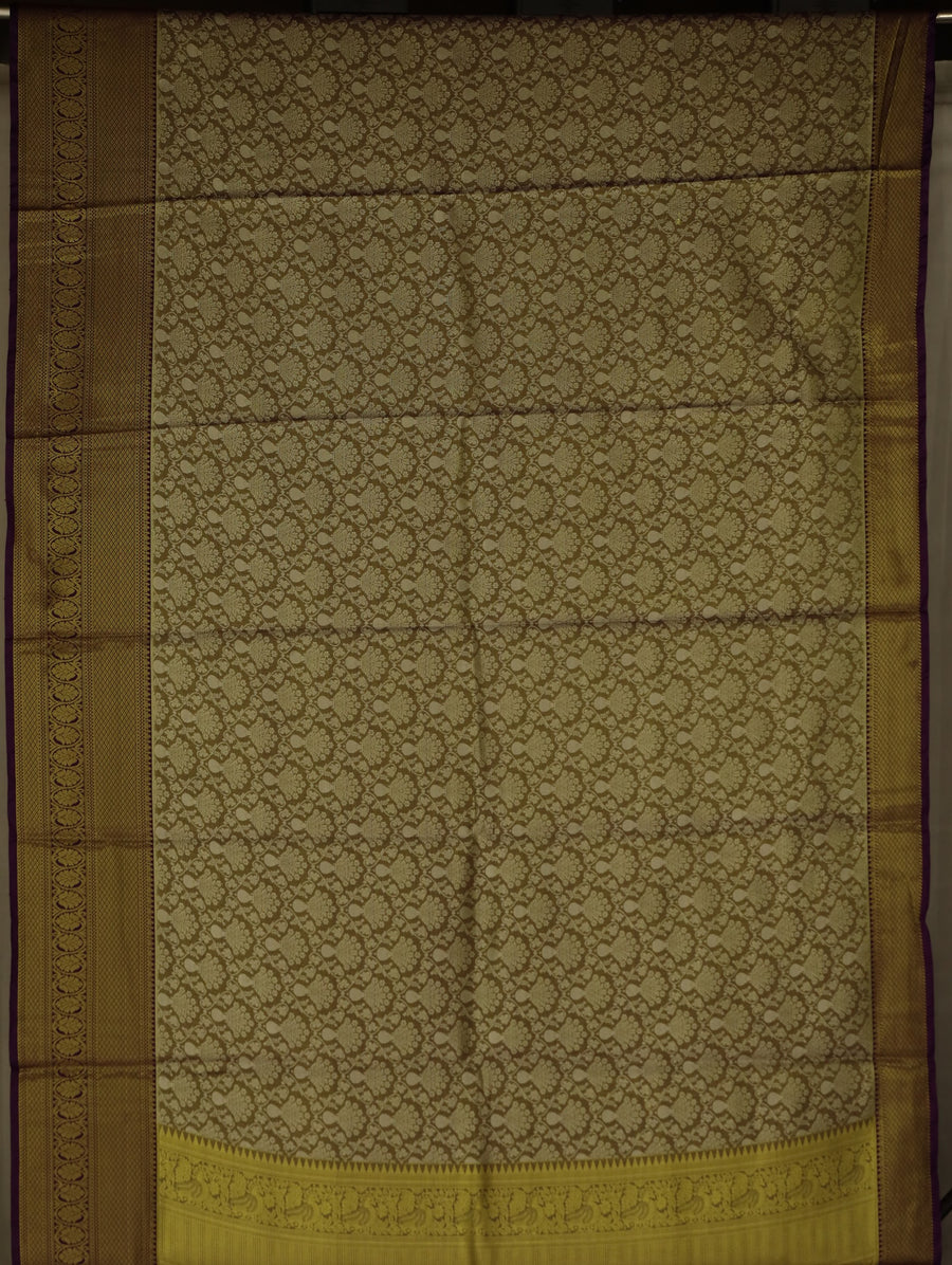 Champagne Gold Kanchipuram Inspired Semi Silk Saree with Wide Wide Contrast Border
