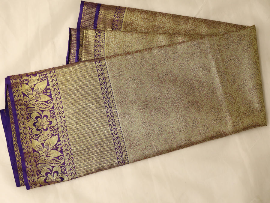 Champagne Gold Dharmavaram Inspired Semi Silk Saree with Wide Wide Contrast Border