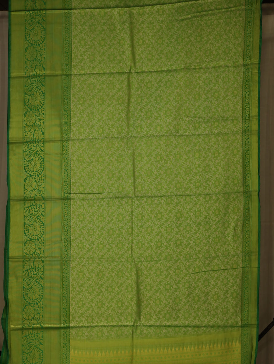 Lime Green Kanchipuram Inspired Semi Silk Saree with Wide Wide Self Border