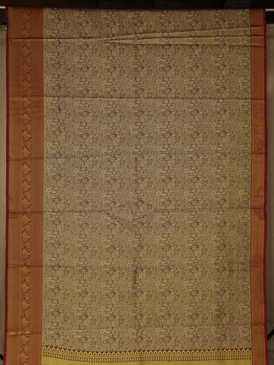 Antique Gold Dharmavaram Inspired Semi Silk Saree with Medium Medium Contrast Border