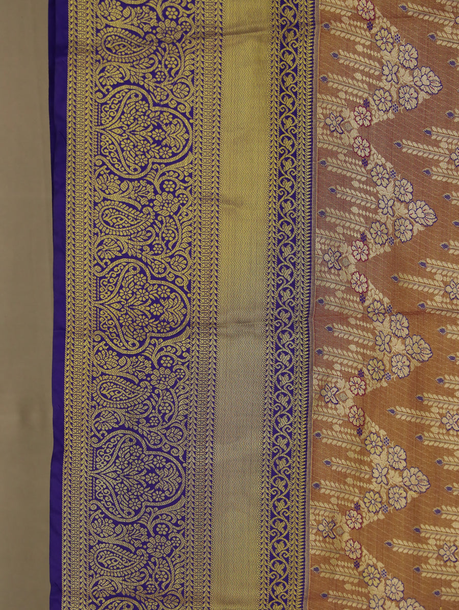 Burnt Orange Gadwal Inspired Semi Silk Saree with Medium Medium Contrast Border