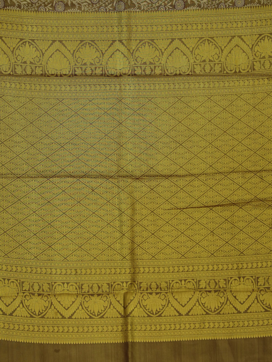 Champagne Gold Kanchipuram Inspired Semi Silk Saree with Wide Wide Contrast Border