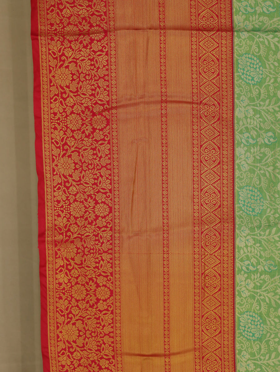 Sage Green Kanchipuram Inspired Semi Silk Saree with Wide Wide Contrast Border