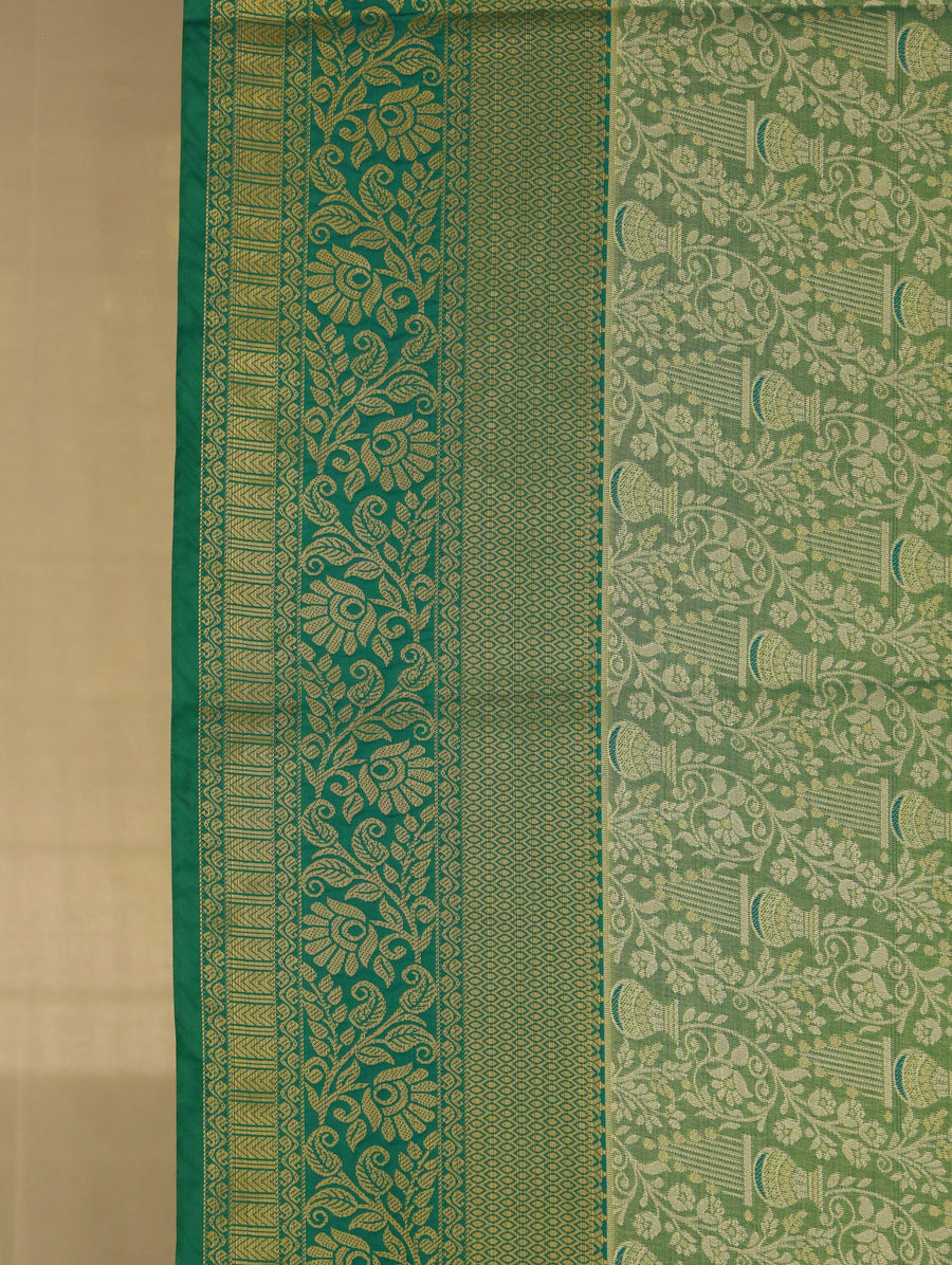 Sage Green Uppada Inspired Semi Silk Saree with Medium Medium Contrast Border