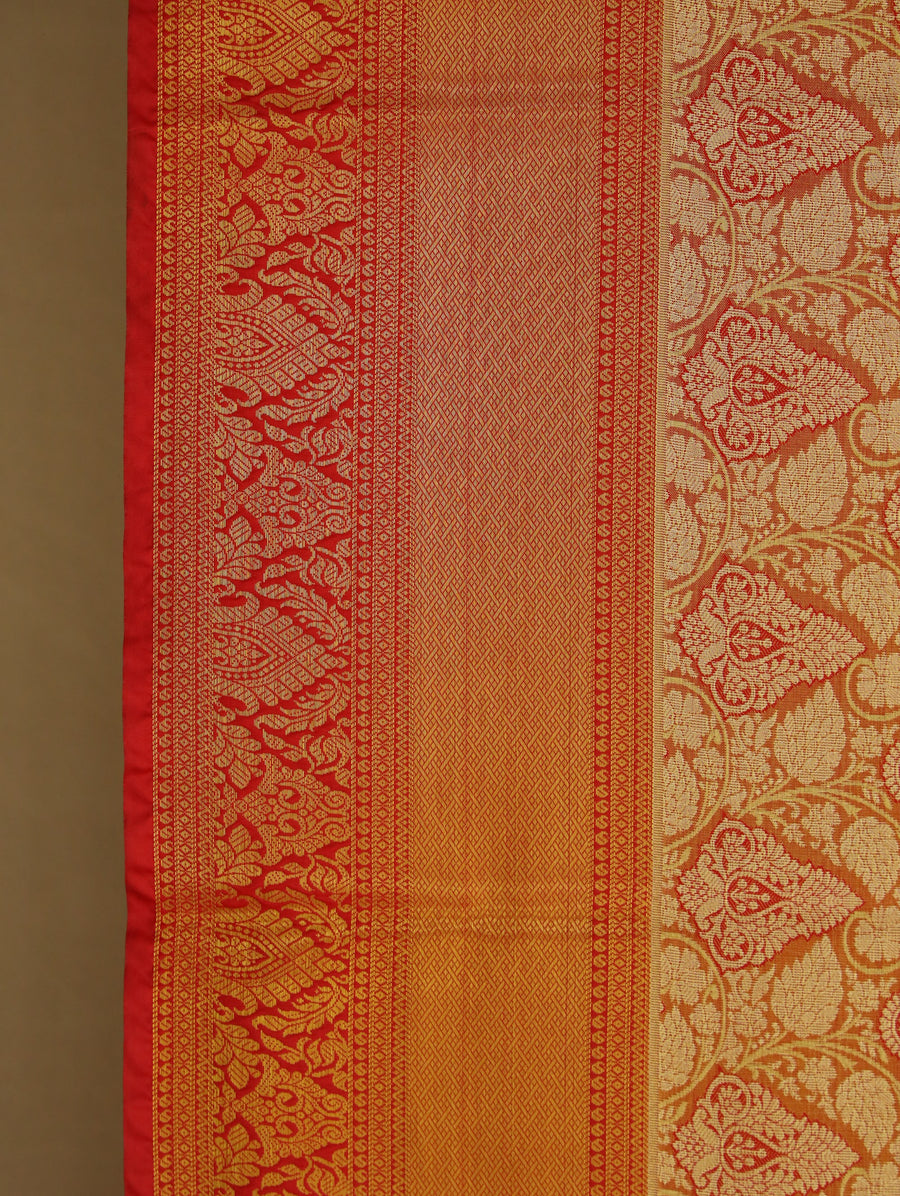 Sunset Gold Dharmavaram Inspired Semi Silk Saree with Wide Wide Contrast Border