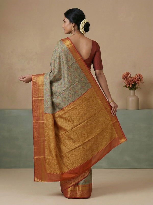 Amber Yellow Dharmavaram Inspired Semi Silk Saree with Medium Medium Contrast Border