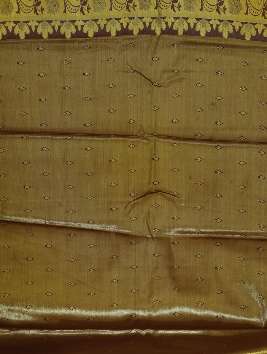 Champagne Gold Kanchipuram Inspired Semi Silk Saree with Wide Medium Contrast Border
