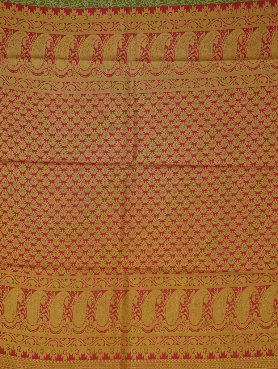 Sage Green Kanchipuram Inspired Semi Silk Saree with Wide Wide Contrast Border