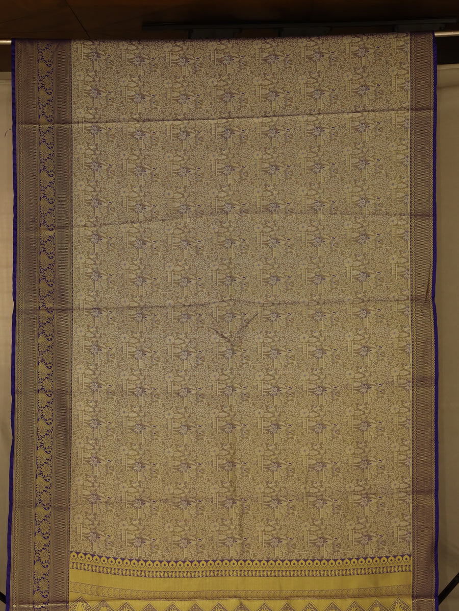 Champagne Gold Dharmavaram Inspired Semi Silk Saree with Wide Wide Contrast Border