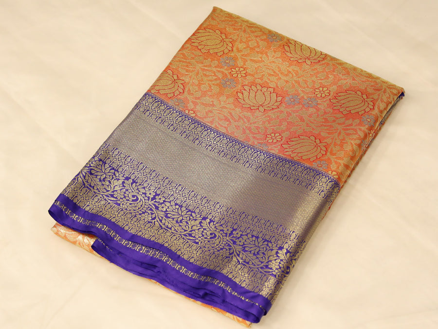 Burnt Orange Dharmavaram Inspired Semi Silk Saree with Medium Medium Contrast Border