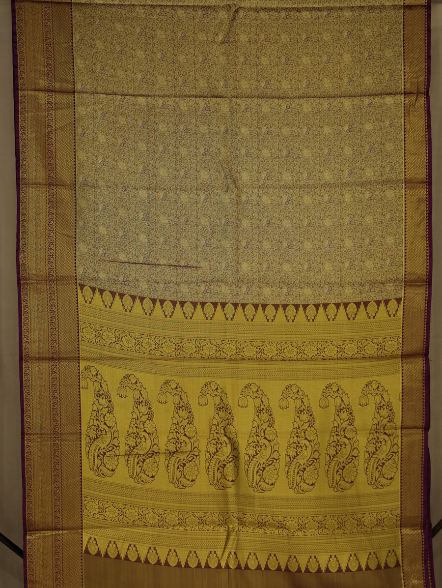 Antique Gold Mysore Inspired Semi Silk Saree with Medium Medium Contrast Border