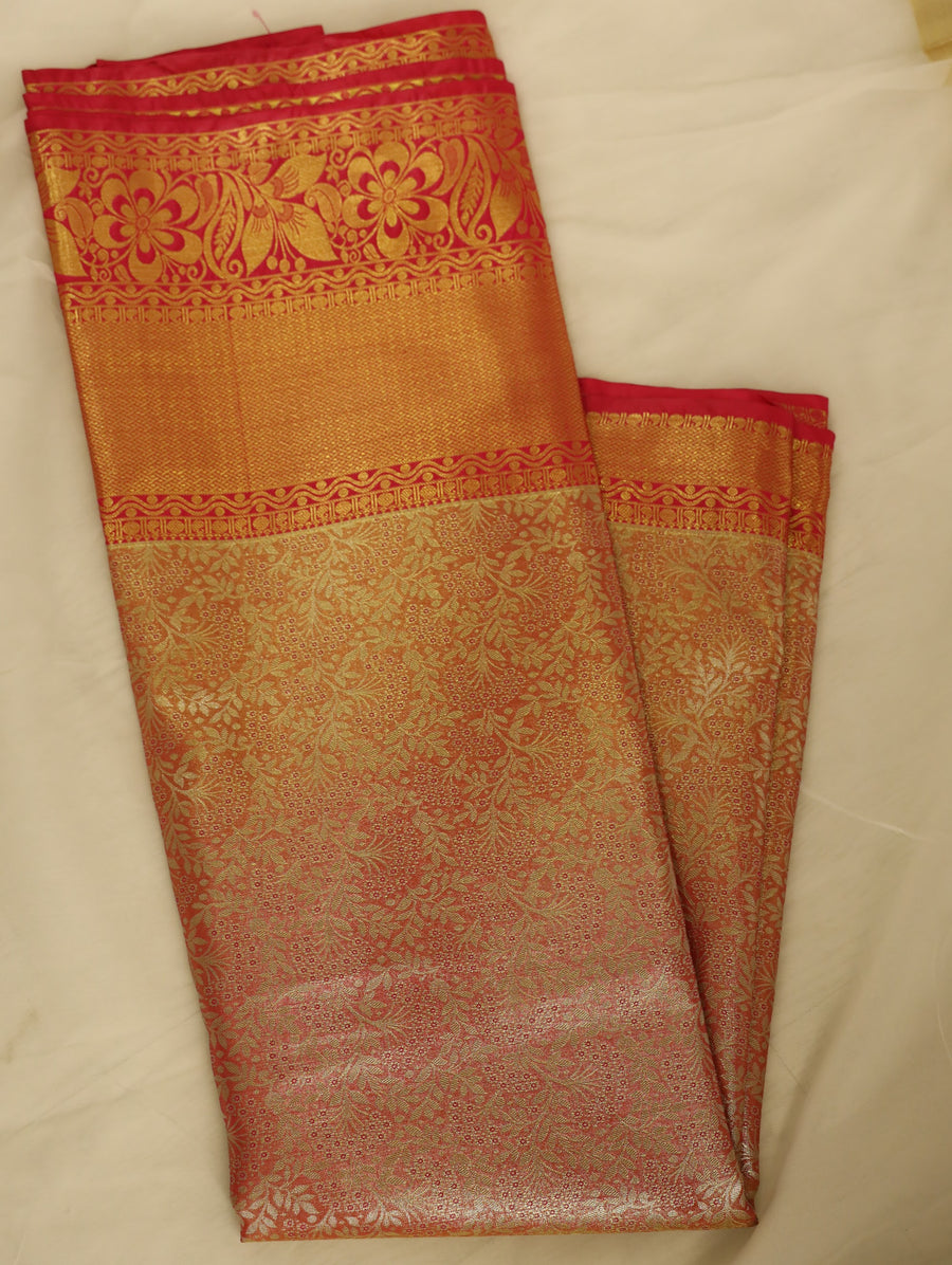 Saffron Gold Dharmavaram Inspired Semi Silk Saree with Wide Wide Contrast Border