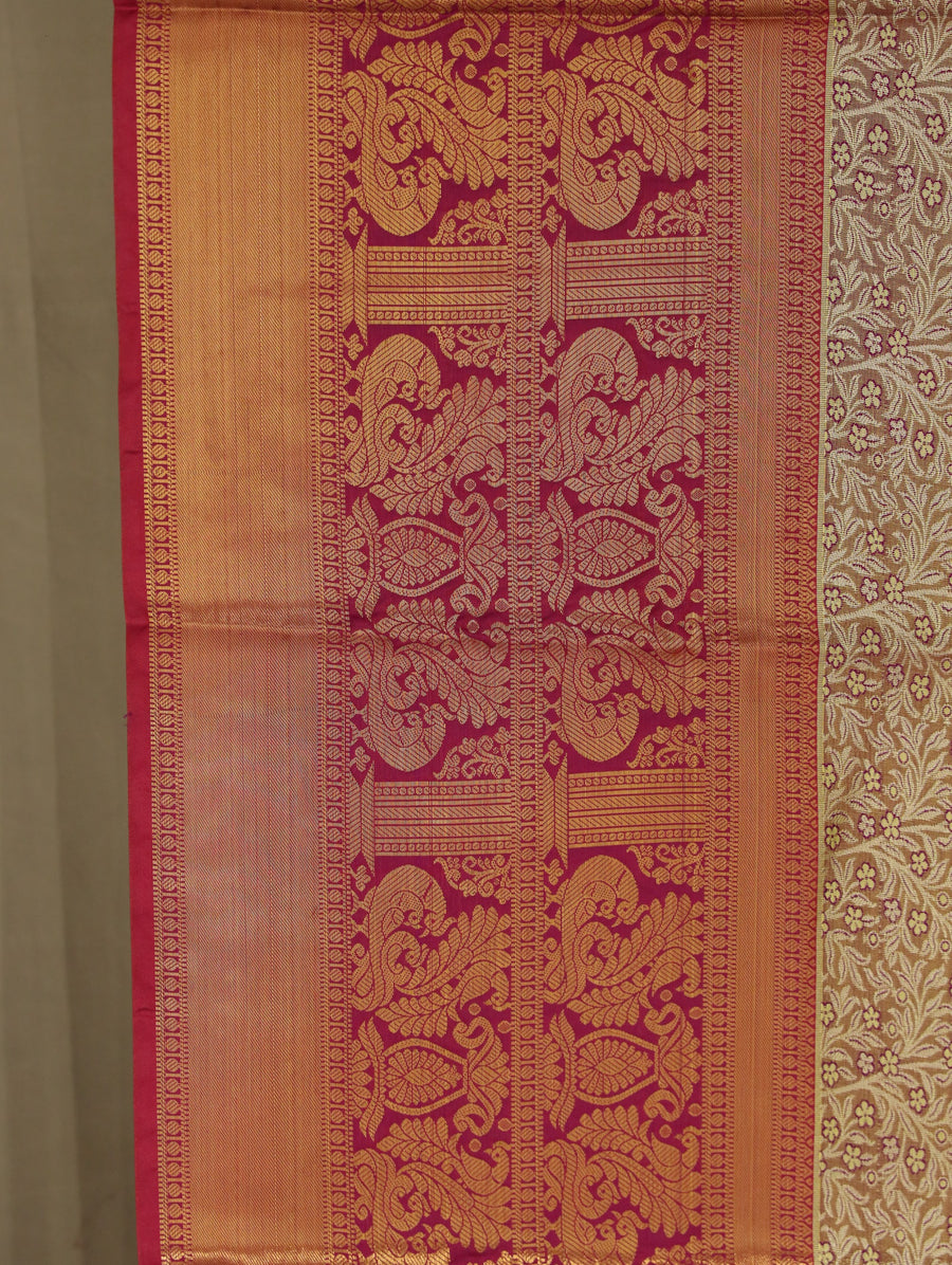 Burnt Orange Dharmavaram Inspired Semi Silk Saree with Wide Wide Contrast Border