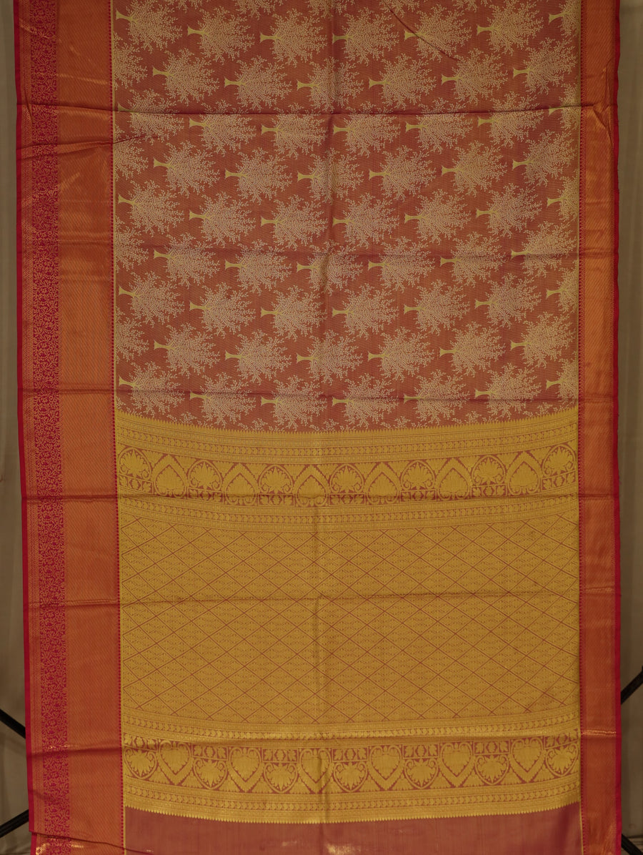 Terracotta Orange Dharmavaram Inspired Semi Silk Saree with Wide Wide Self Border