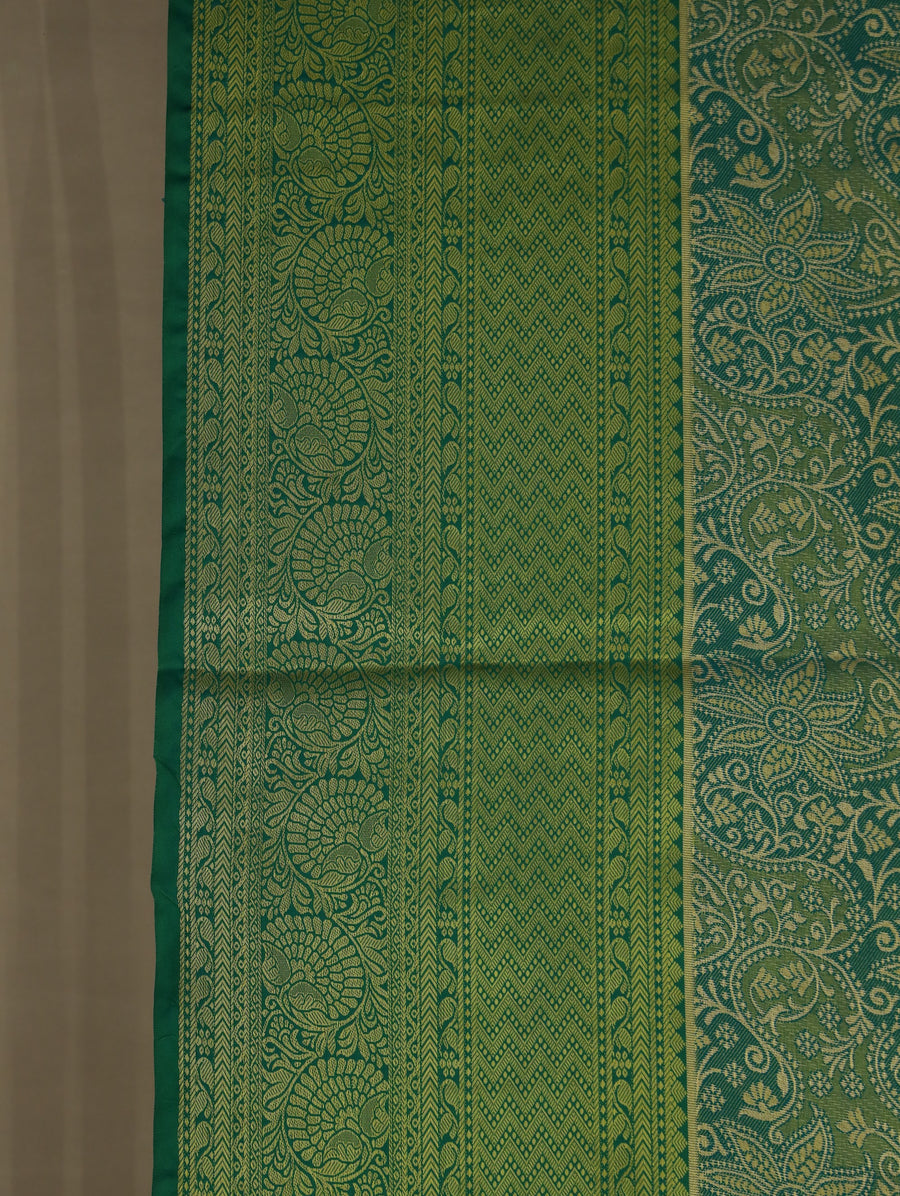 Sage Green Kanchipuram Inspired Semi Silk Saree with Medium Medium Self Border